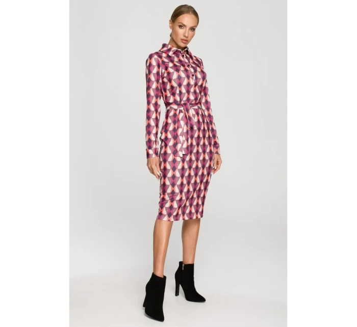 M706 Šaty s rukávmi, golierom a potlačou - model 2 M706 Šaty s rukávmi, golierom a potlačou - model 2