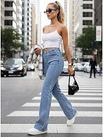 Dámske modré džínsy so širokými nohavicami FashionStreet UY2971