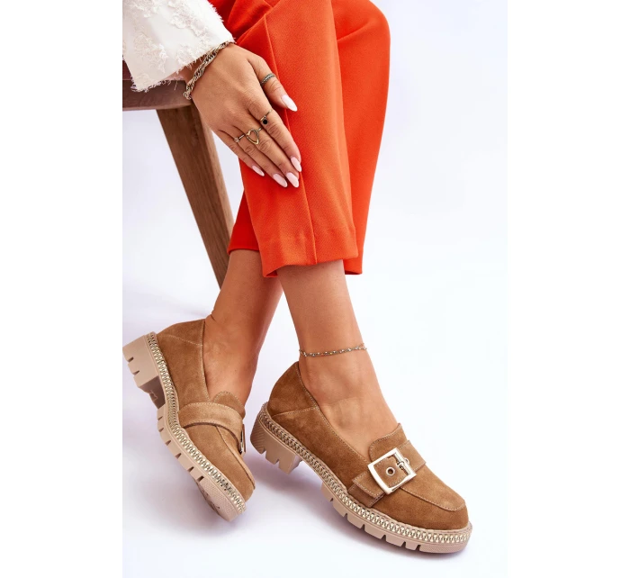 Modne Zamszowe Mokasyny Ciemnobeżowe Eloisa