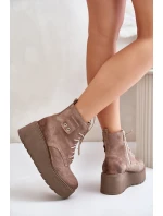 Semišové Dámské Kotníkové Boty Na Platformě A Klínu Zateplené Béžové model 21673811 - Zazoo