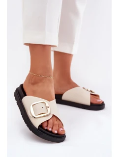 Dámské sandály na platformě se zlatou sponou béžové model 21702692 - Boto