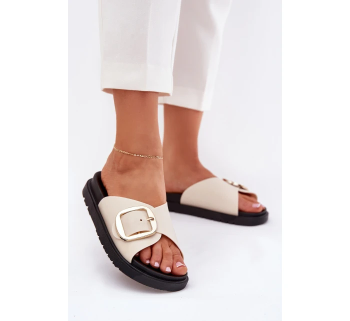 Dámské sandály na platformě se zlatou sponou béžové model 21702692 - Boto Dámské sandály na platformě se zlatou sponou béžové model 21702692 - Boto