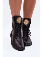 Skórzane Botki Damskie Na Płaskim Obcasie Ze Złotym Detalem Zazoo 3084 Czarne Skórzane Botki Damskie Na Płaskim Obcasie Ze Złotym Detalem Zazoo 3084 Czarne