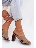 Dámské sandály na podpatku tmavě béžové model 21951355 - Boto
