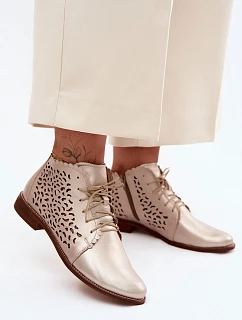 Kožené síťované kotníkové boty na nízkém podpatku Zazoo 4078 Zlaté