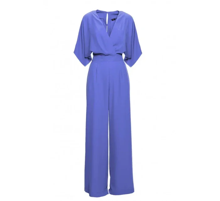 Kombinéza s širokými nohavicemi a výstřihem modrá model 20966133 - STYLOVE Kombinéza s širokými nohavicemi a výstřihem modrá model 20966133 - STYLOVE