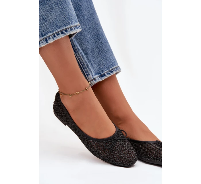 Dámske baleríny s úpletom a mašľou Belirra - čierne