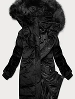 Dámska manšestrová zimná bunda s kapucňou čierna (7764)