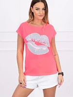 Blúzka s potlačou pier ružová neónová