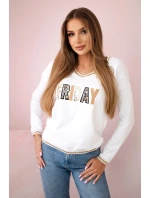 Dámska mikina s kapucňou s flitrovým nápisom biela