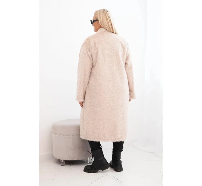 Dámský kabát Plus Size z viskózy bez zapínání s kapsami béžový