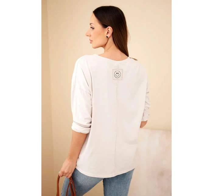 Dámská bavlněná blůza s výstřihem do V a dlouhým rukávem béžová