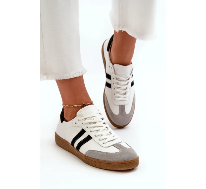 Zazoo N1068 Skórzane Niskie Sneakersy Damskie Białe