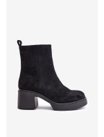 Eko Zamszowe Damskie Botki Na Słupku Ocieplane Czarne Meriluna