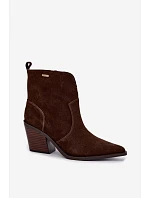 Dámské zateplené kožené kozačky na podpatku Big Star model 22349486 Hnědé - Big Star Shoes Dámské zateplené kožené kozačky na podpatku Big Star model 22349486 Hnědé - Big Star Shoes