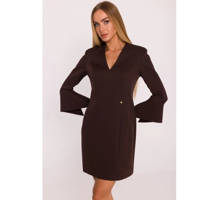 model 21296033 Šaty s širokými manžetami hnědé - Moe