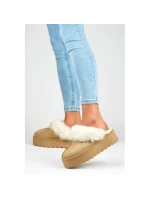 Dámske papuče na platforme s kožušinou béžové 81366-4-KH