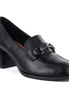 Dámské kožené boty na podpatku black model 22097233 - VINCEZA