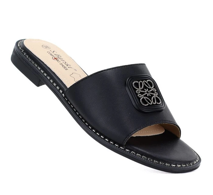 Dámske čierne kožené žabky S.Barski KV61-6019