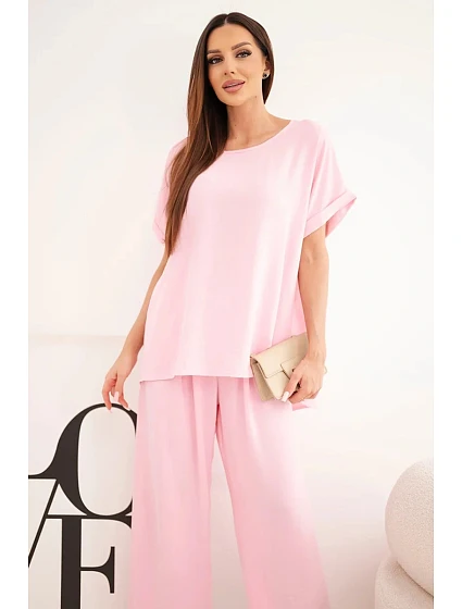Dámske Plus veľkosť blúzka a široké nohavice Candy Pink Dámske Plus veľkosť blúzka a široké nohavice Candy Pink