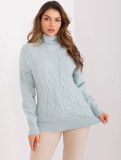 Ľahký mätový pletený sveter s rolákom