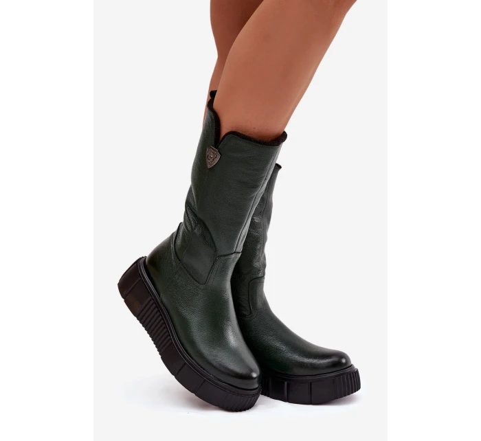 Dámske kožené topánky so zateplením Zazoo - olivové Dámske kožené topánky so zateplením Zazoo - olivové