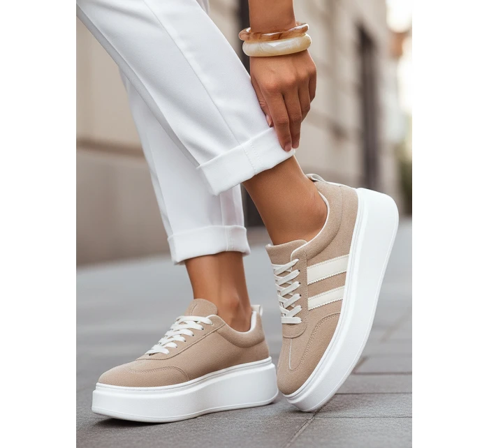 Dámske kožené tenisky na platforme béžové FashionStreet ZY1377