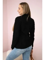 Sveter s dekoratívnou väzbou čierny