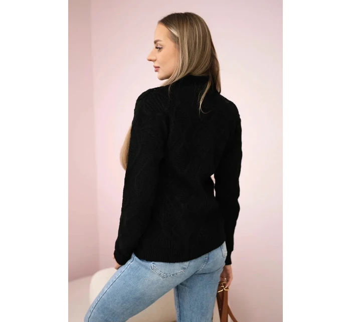 Sveter s dekoratívnou väzbou čierny