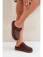 Zateplené dámské pantofle na platformě čokoládové model 21680700 - Boto