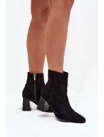 Dámské Botky Z Eko Semiše Na Podpatku Se Zipem Černé model 21704683 - Boto