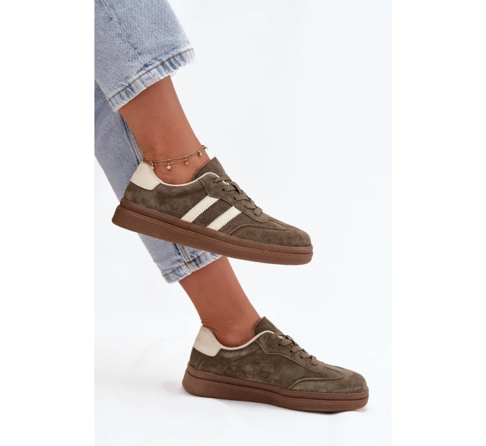 Sneakersy Damskie Zamszowe Na Platformie Ciemnozielone Sylviona