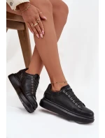 Dámské tenisky z pravé kůže model 21711761 Černé - Goe Dámské tenisky z pravé kůže model 21711761 Černé - Goe