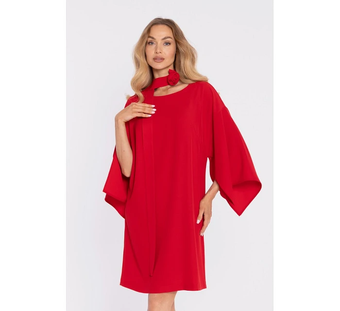 M908 Šaty s ozdobnými širokými rukávmi - červené M908 Šaty s ozdobnými širokými rukávmi - červené