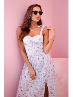 Dámske šaty bez ramienok s potlačou a viazaním modré