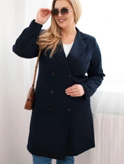 Dámske Plus veľkosť dvojradový kabát s golierom Modrá