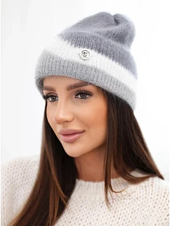 Dámská čepice beanie žebrovaná s ozdobou tmavě šedá+grey