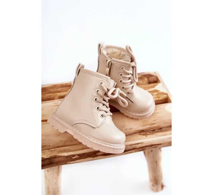 Dziecięce Botki Skórzane Z Suwakiem Beżowe Omua