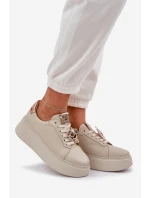 Dámské Kožené Tenisky model 21683829 Světle Béžové - CheBello