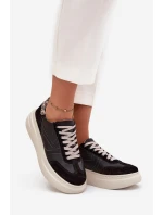 Skórzane Sneakersy Damskie Na Platformie Panterka Zazoo N1263 Czarne