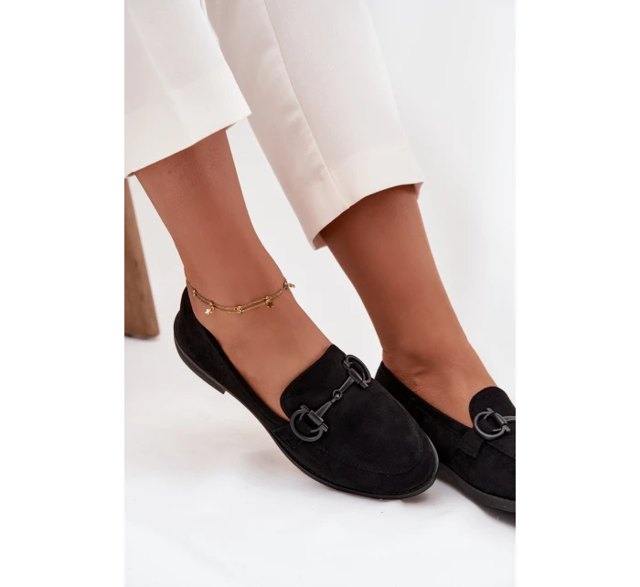 Mokasyny Damskie Z Ozdobnym Detalem Eko Zamszowe Czarne Ambria Mokasyny Damskie Z Ozdobnym Detalem Eko Zamszowe Czarne Ambria