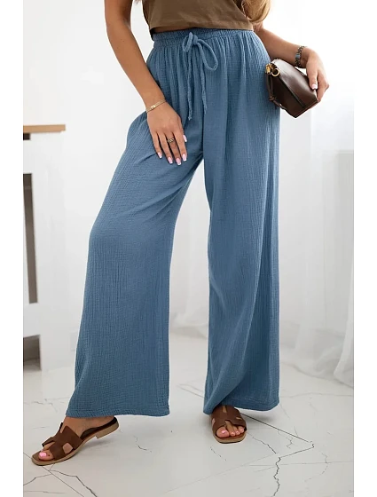 Mušelínové kalhoty se širokou nohavicí model 21884495 - K-Fashion