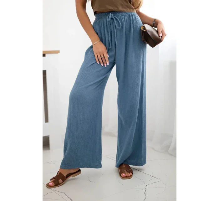 Mušelínové nohavice so širokými nohavicami Denim