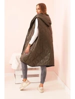 Dámská prošívaná vesta Plus Size s kapucí na zip khaki