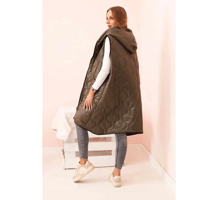 Dámská prošívaná vesta Plus Size s kapucí na zip khaki