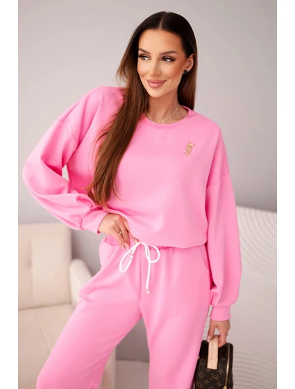 Dámská souprava máslová mikina s broží a kalhoty s model 21949310 nohavicí světle růžový - K-Fashion