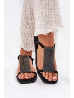 Płaskie Eleganckie Sandały Damskie Z Kryształkami Artiker 56C1370 Czarne