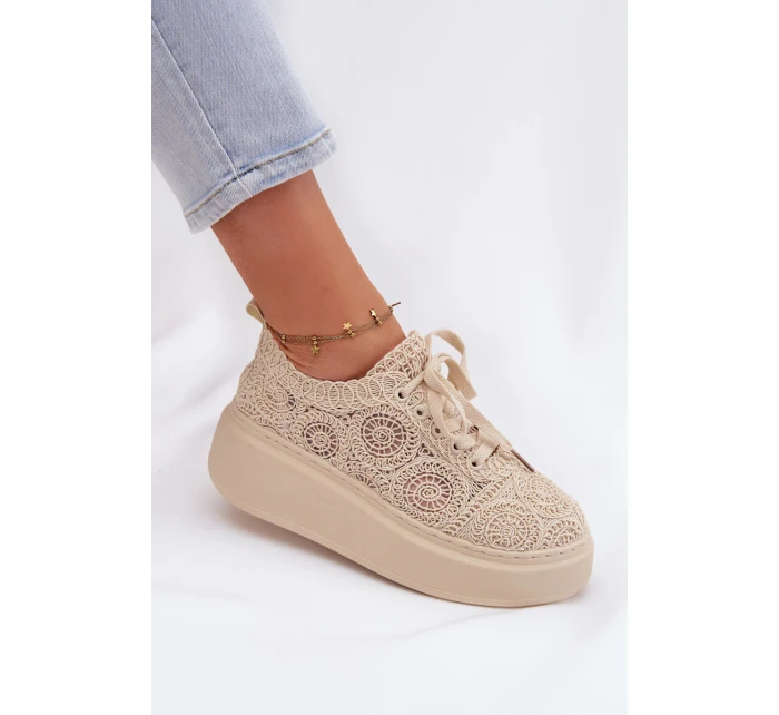 Spletané dámské tenisky na platformě Béžové Evalora Spletané dámské tenisky na platformě Béžové Evalora