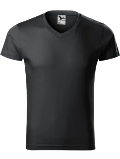 Slim Fit V-neck tričko pánské ebony gray