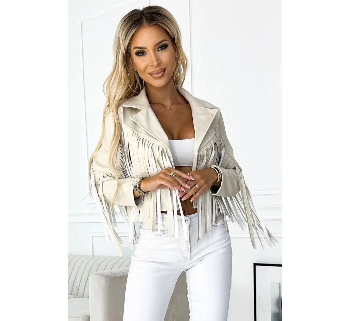 624-1 Krátka bunda so strapcami z mäkkej ekokože - béžová 624-1 Krátka bunda so strapcami z mäkkej ekokože - béžová